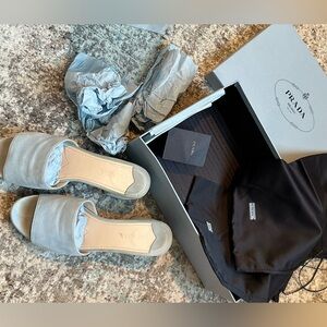 Prada Women's Suede Platform Mule Sandals in Sky Blue